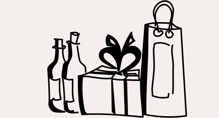 Wein Verschenken illustrierte Weinflaschen, Geschenk und Geschenktüte