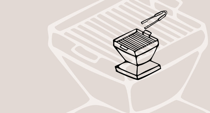 Stilisierter Holzkohlegrill mit Grillzange als Kategoriebild für Weine passend zu Gegrilltem