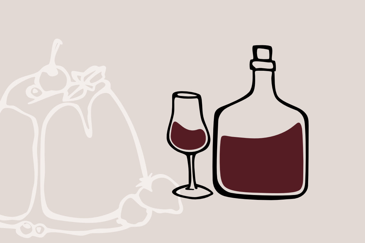 Sherryflasche und Portweinglas stilisiert als Kategoriebild für Portwein und Sherry