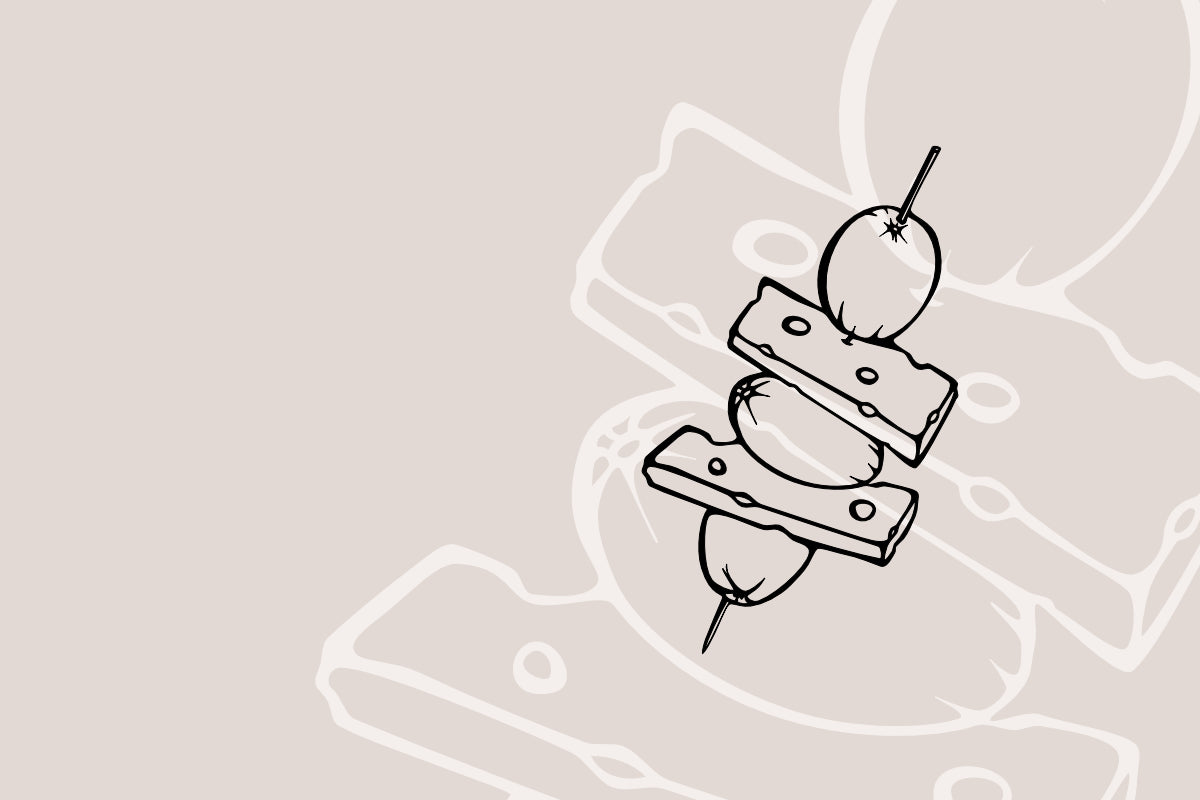Tapas Spieß mit Olive und Käse illustriert