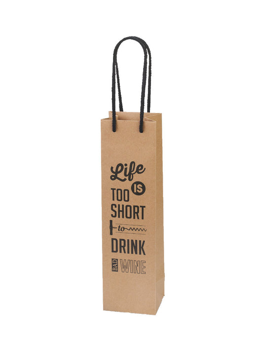 Geschenkverpackung Flaschentragerasche für 1 Flasche Life is too short to drink bad wine Produktabbildung