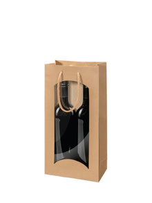Geschenkverpackung Flaschentragetasche Natur mit Fenster 2 Flasche