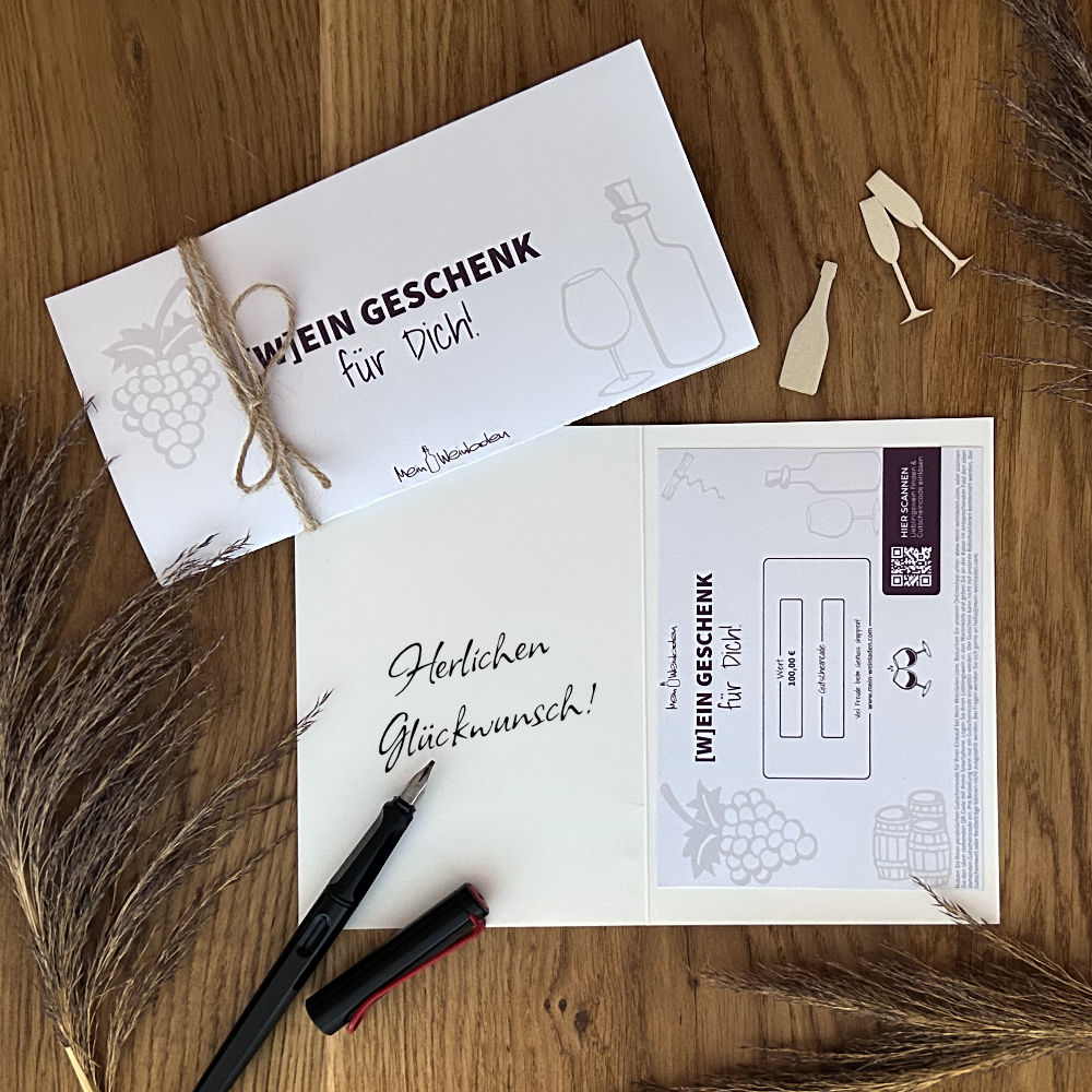 Wein Gutschein auf Holz als Promotion für Geschenkgutscheine für Wein