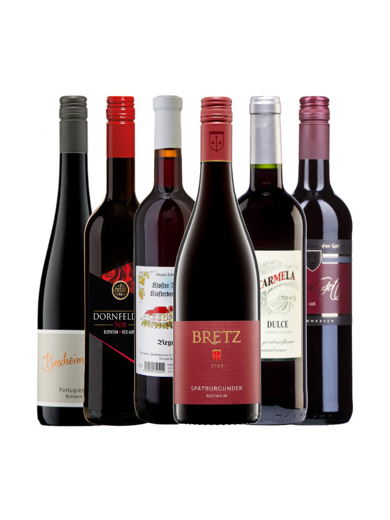 6er Weinpaket Süßer Rotwein Flaschenabbildungen
