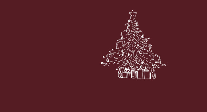 Stilisierter Weihnachtsbaum mit Weinflaschen unterm Baum als Kategoriebild für Weine zu Weihnachten