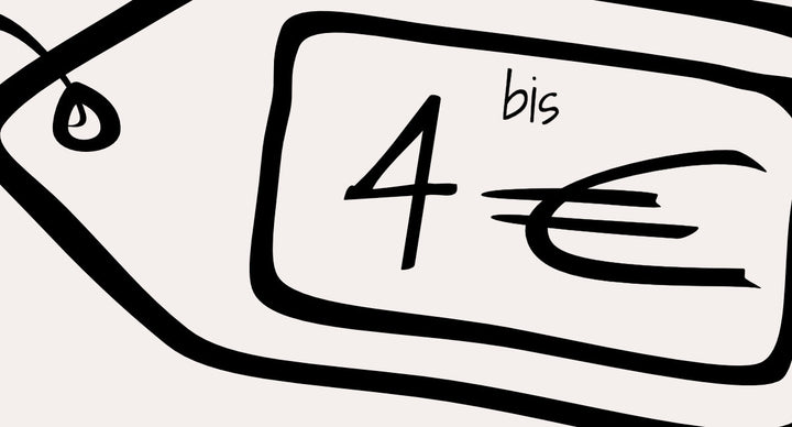 illustriertes Preisschild wo 4€ drauf steht für Weine bis maximal 4€