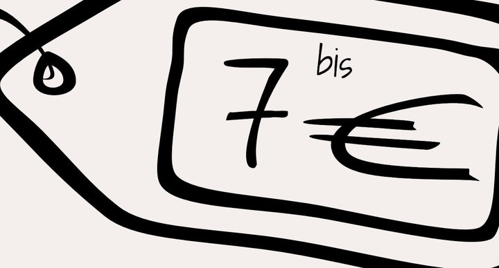 illustriertes Preisschild wo 7€ drauf steht für Weine bis maximal 7€