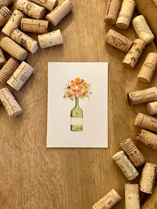 Grußkarte Blumenstrauß in Weinflasche