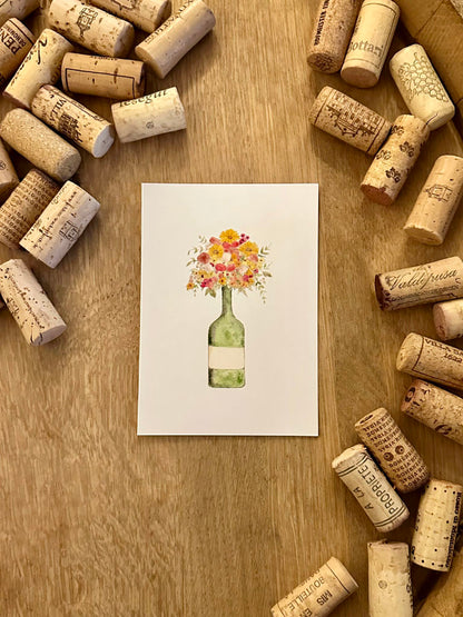 Grußkarte Blumenstrauß in Weinflasche