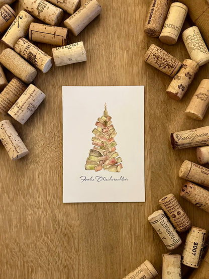 Grußkarte Weinflaschen-Weihnachtsbaum „Frohe Weihnachten“