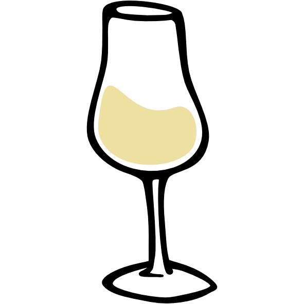 Symbol eines Dessertweinglas mit weissem Dessertwein, stilisierte Zeichnung.