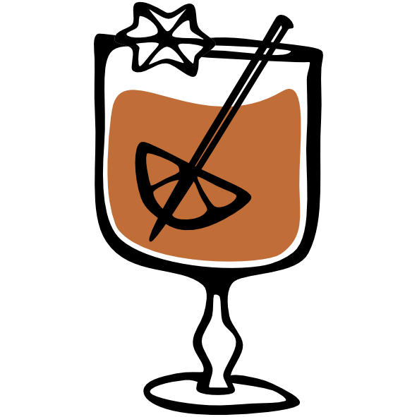 Symbol eines Honigweinglas mit Honigwein/Met und einer Orangenscheibe, stilisierte Zeichnung.