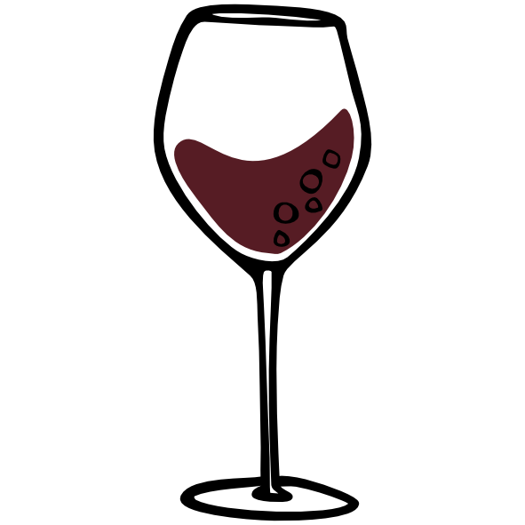Symbol eines Perlweinglases mit sprudelndem rotem Perlwein, stilisierte Zeichnung.
