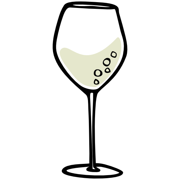 Symbol eines Perlweinglases mit sprudelndem weissem Perlwein, stilisierte Zeichnung.
