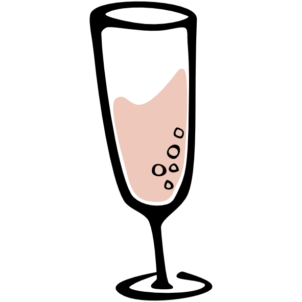 Symbol eines Sektglases mit sprudelndem roséfarbenem Schaumwein, stilisierte Zeichnung.