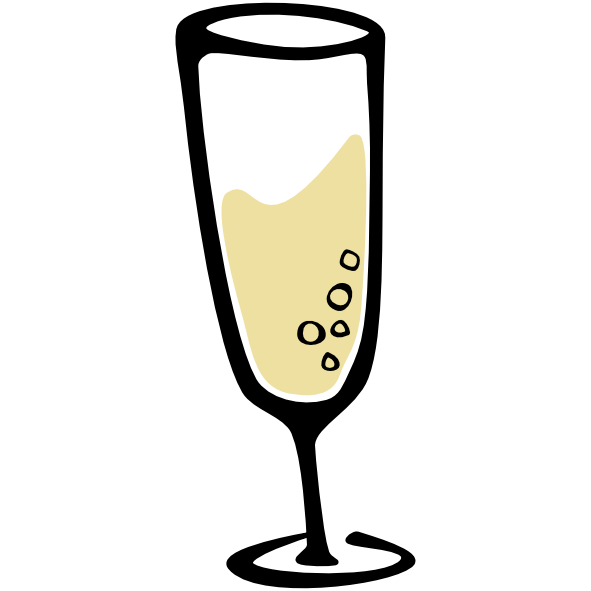 Symbol eines Sektglases mit sprudelndem Schaumwein, stilisierte Zeichnung.
